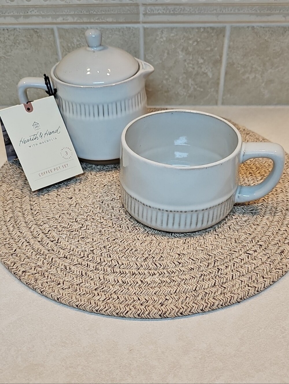 Hearth and Hand with Magnolia Coffee Pot & Mug Set Cream